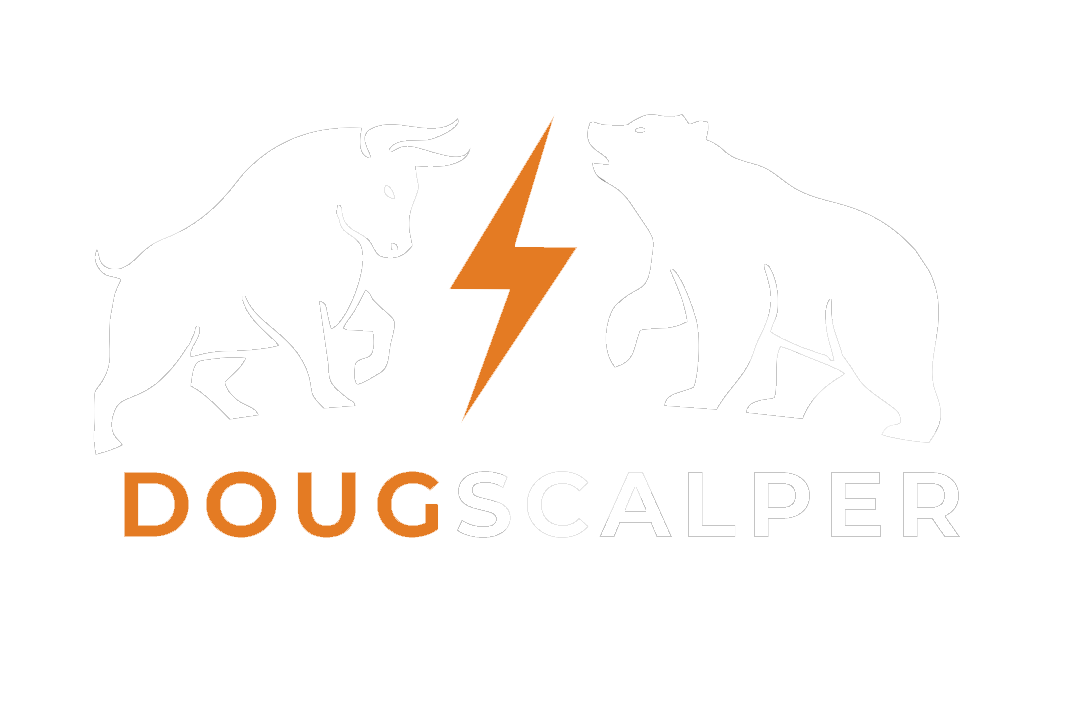 Logo DougScalper: Touro e Urso com um raio laranja no meio